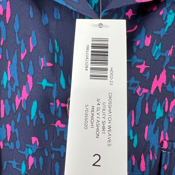 NEW NWT Chicos Sz LARGE 2 Blue Pink 3/4 Sleeve Summer Button Up Shirt Top Mature - Picture 2 of 9